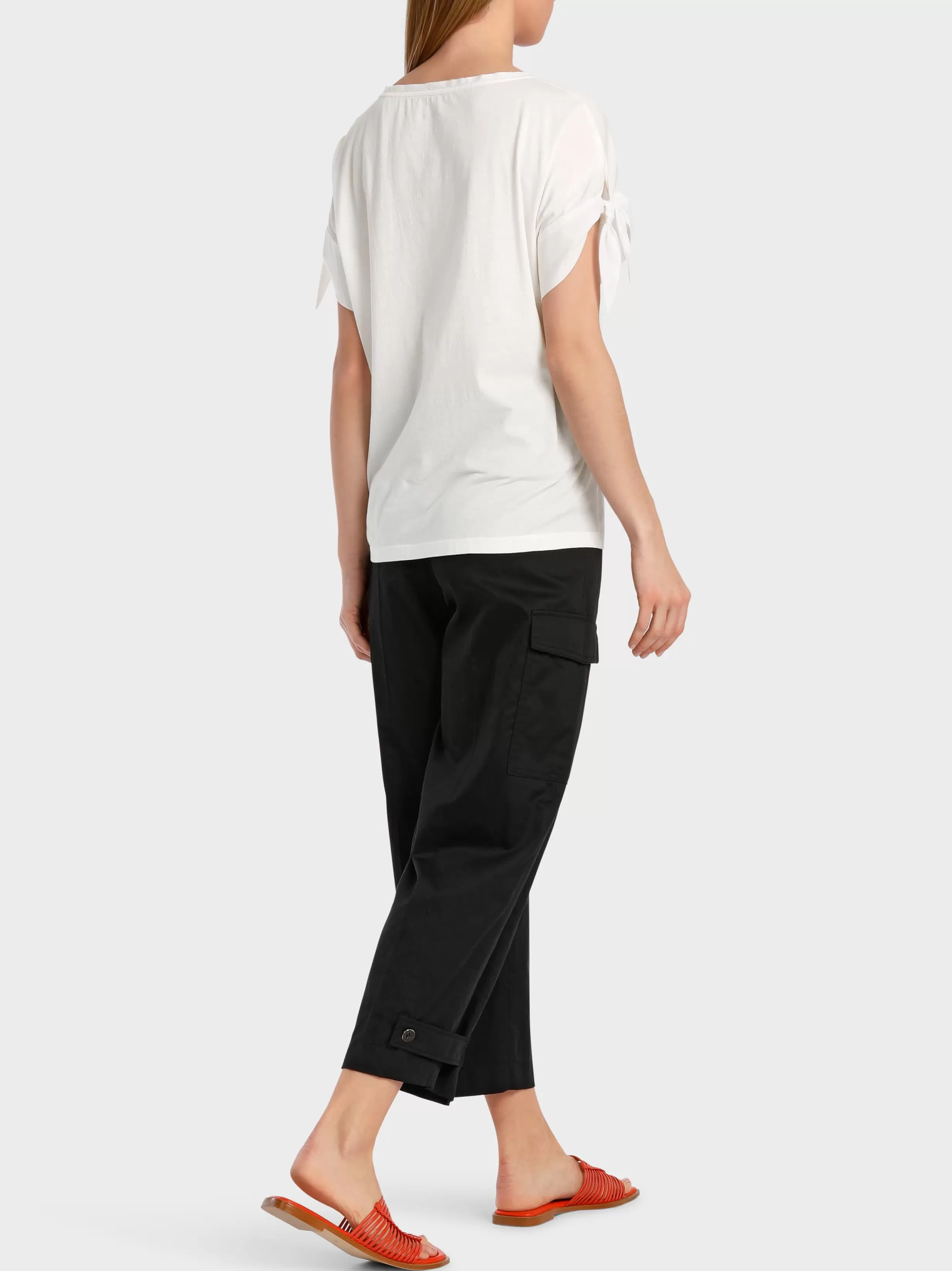 New Marc Cain Baumwoll-T-Shirt mit Materialmix off-white