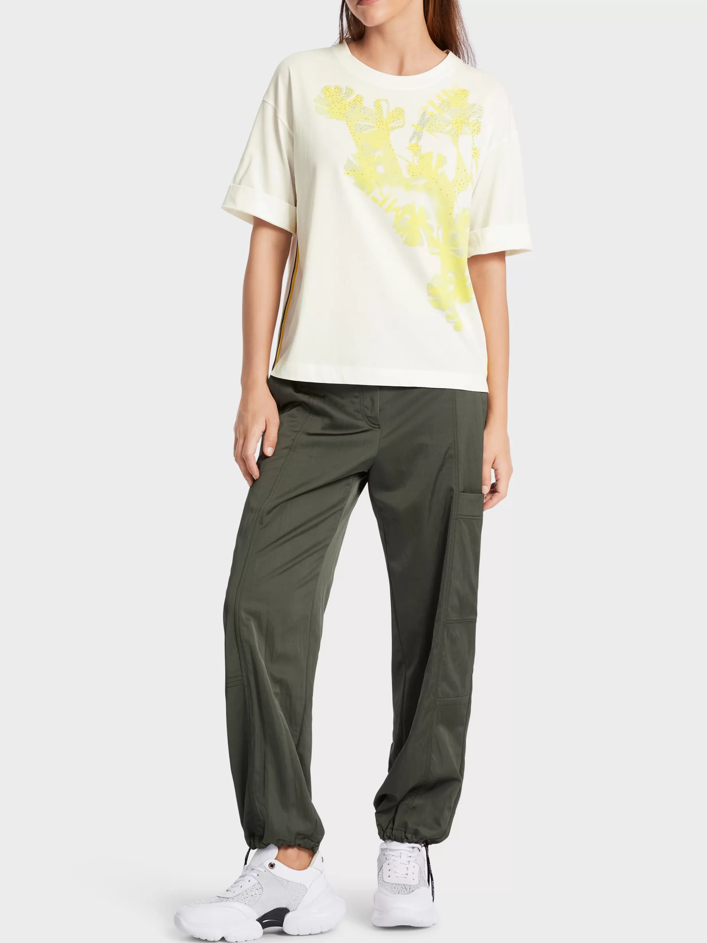 Discount Marc Cain Baumwoll-T-Shirt "Rethink Together" off-white