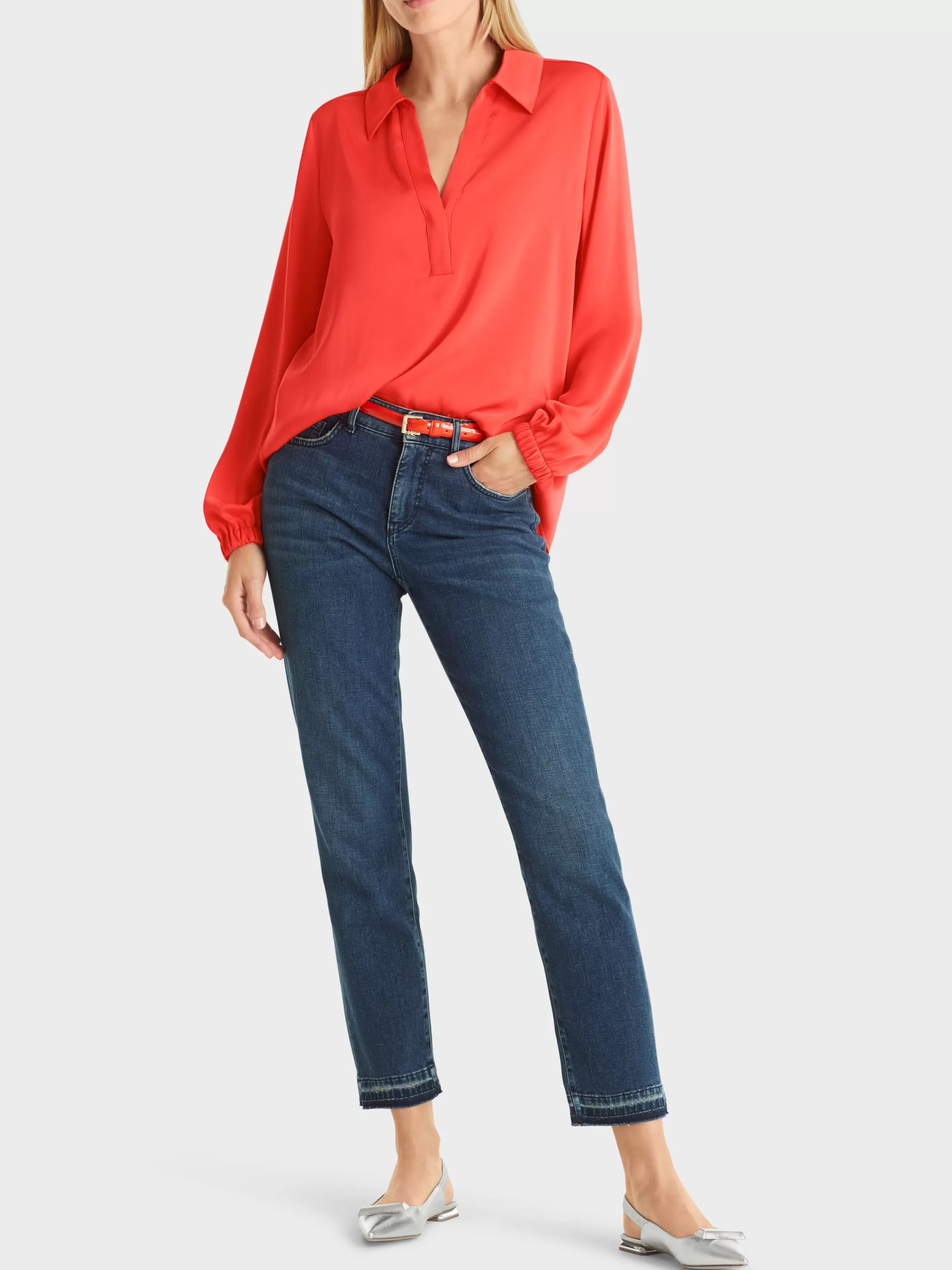 Discount Marc Cain Bluse im Polo-Stil bright tomato