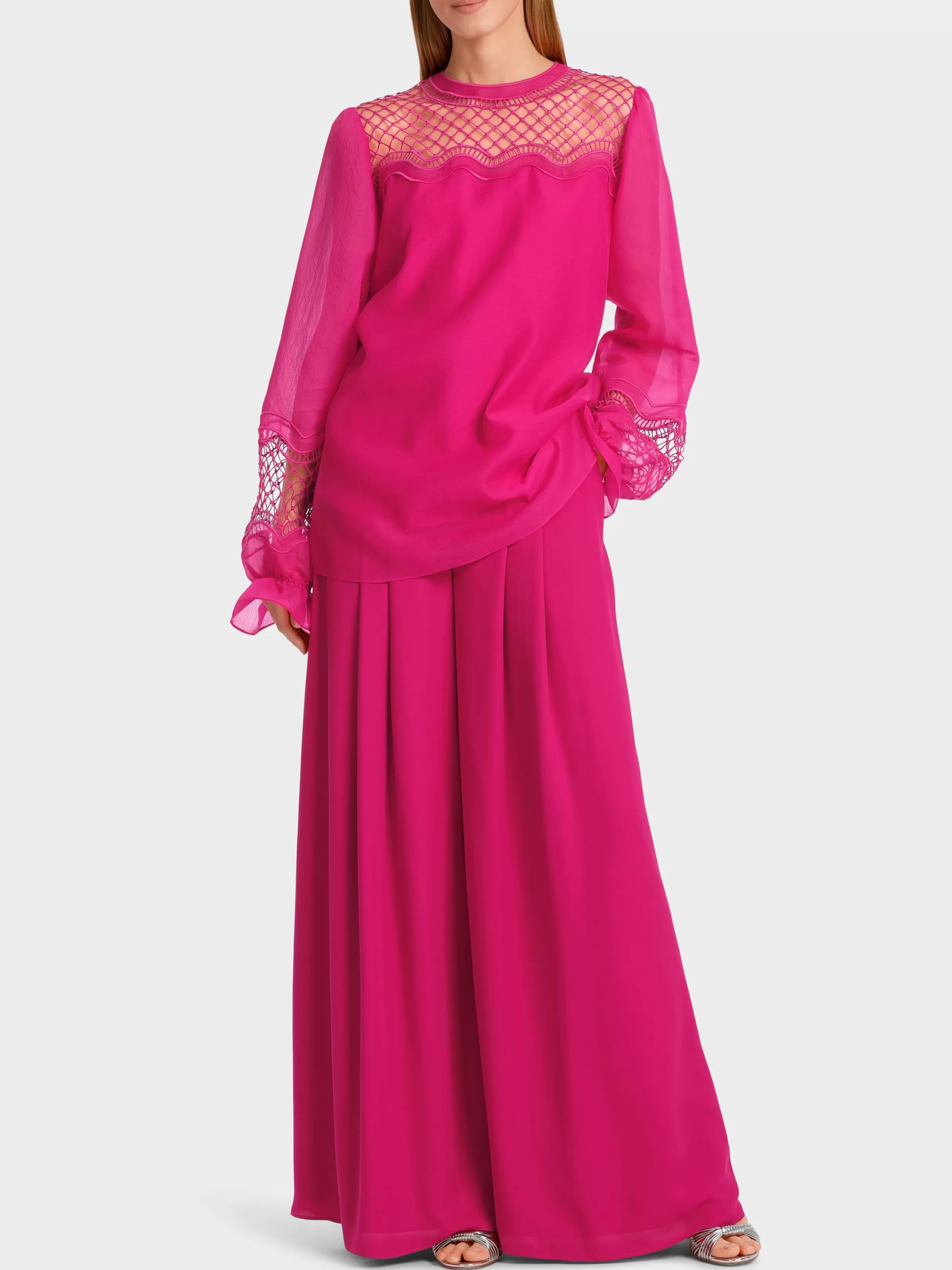 New Marc Cain Bluse mit Netzeinsatz deep fuchsia