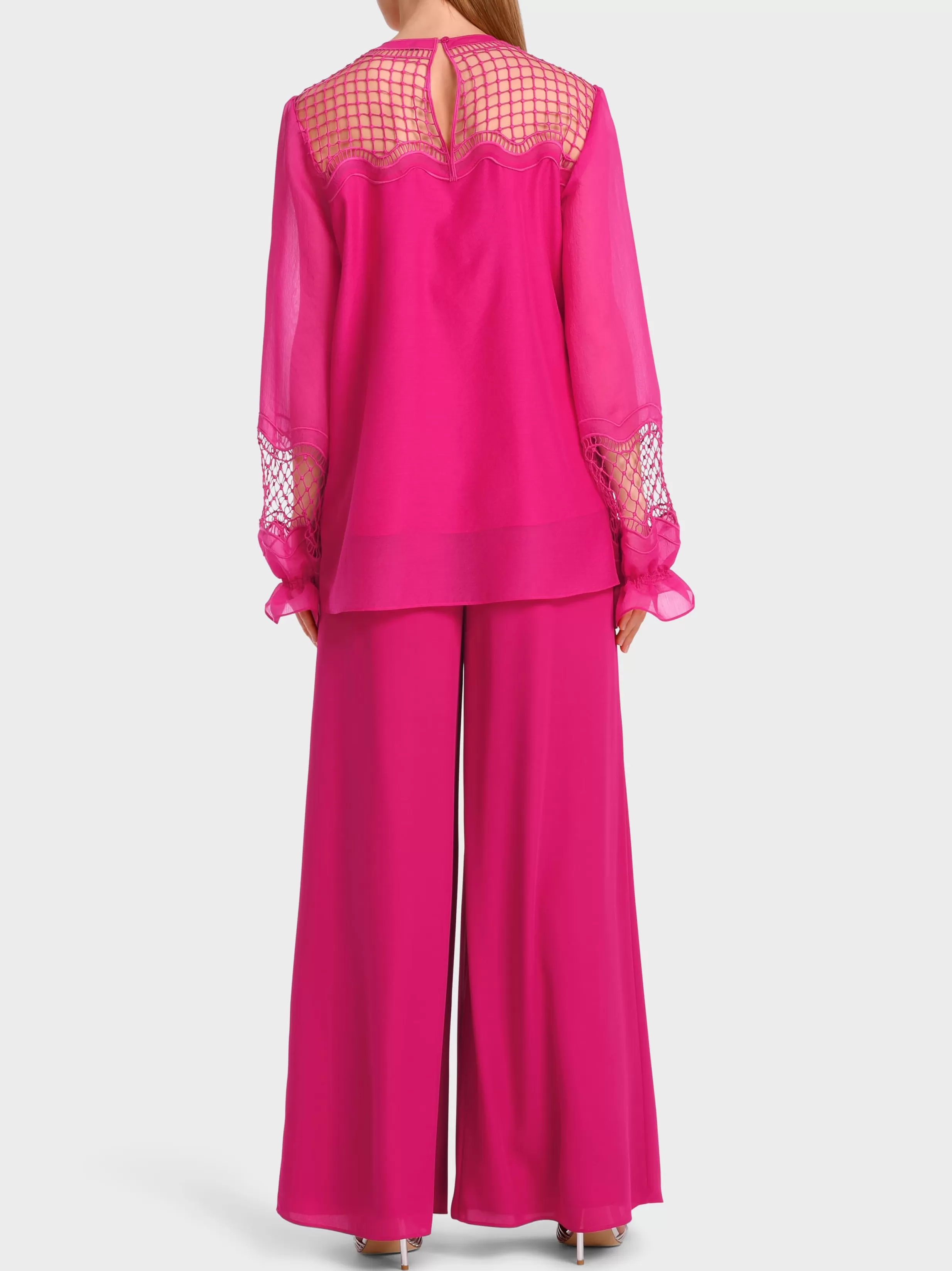 New Marc Cain Bluse mit Netzeinsatz deep fuchsia