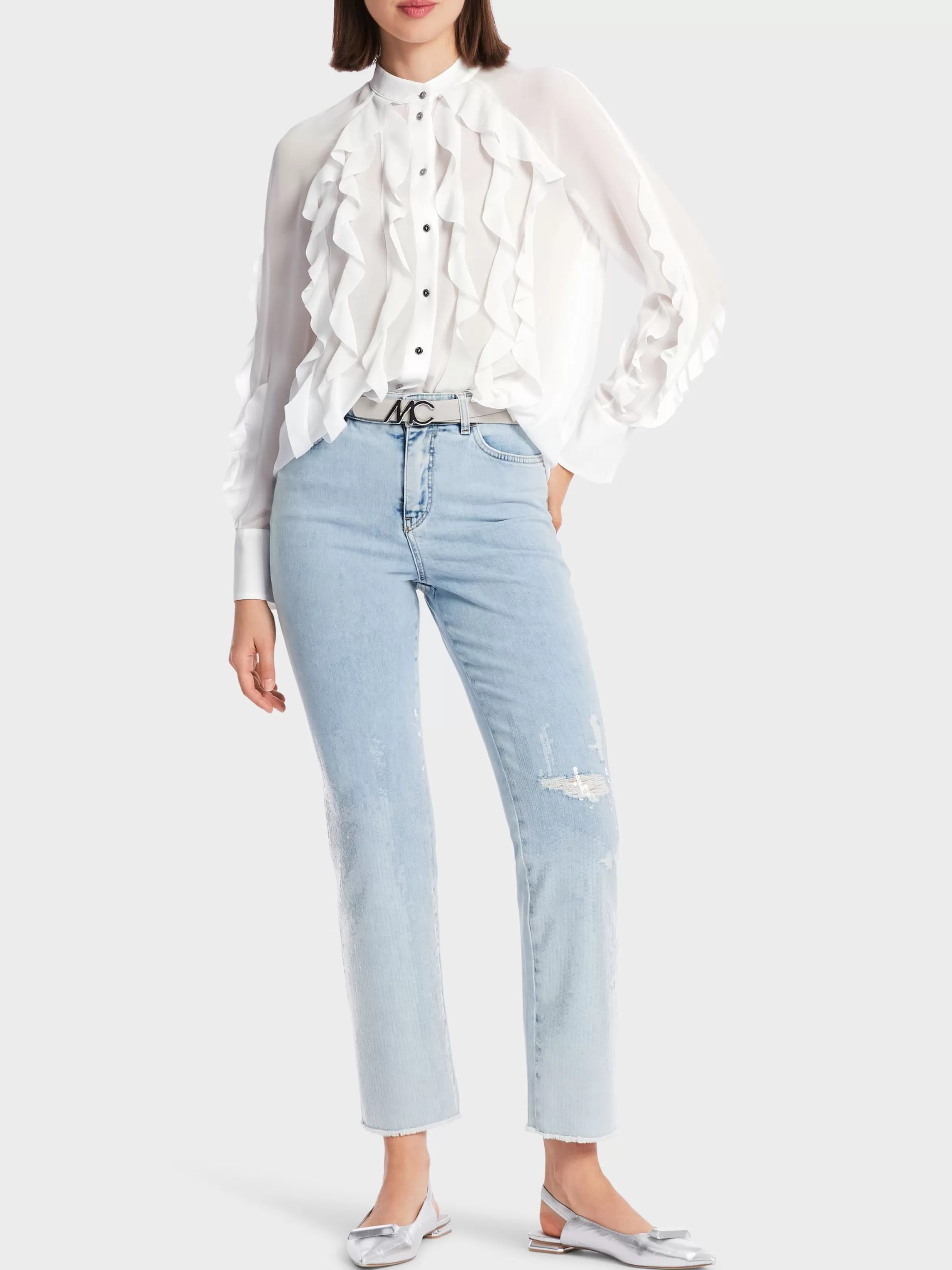 Online Marc Cain Bluse mit Volants off-white