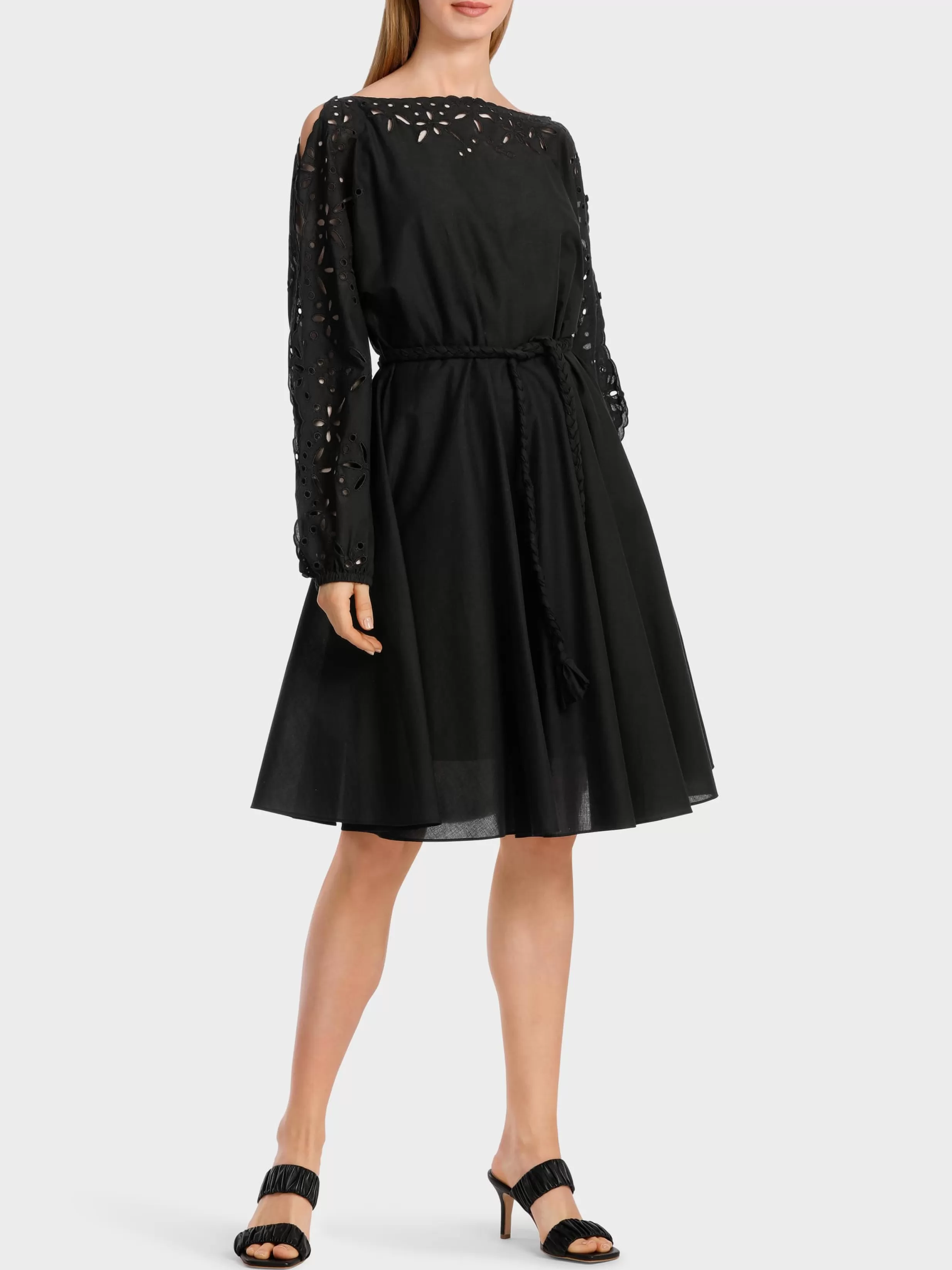 New Marc Cain Feminines Baumwollkleid mit Spitze black