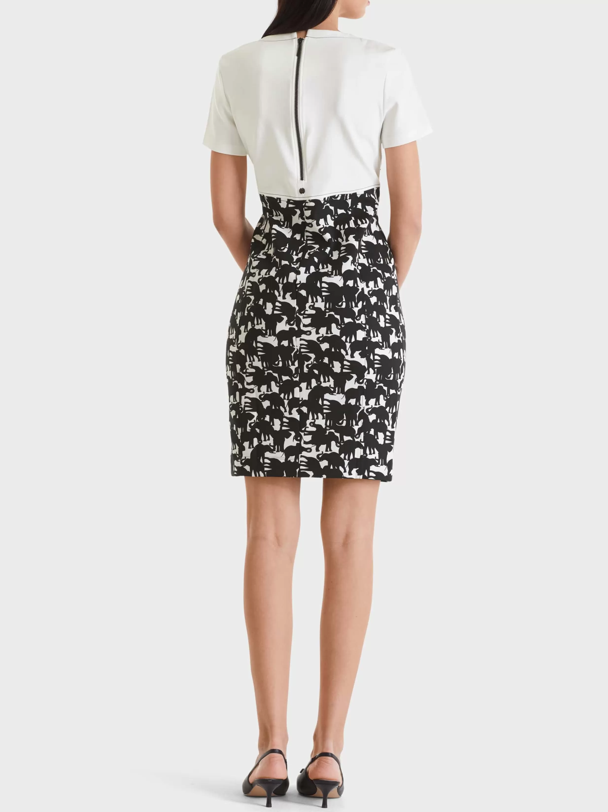 Cheap Marc Cain Figurnahes Kleid mit Applikation black and white