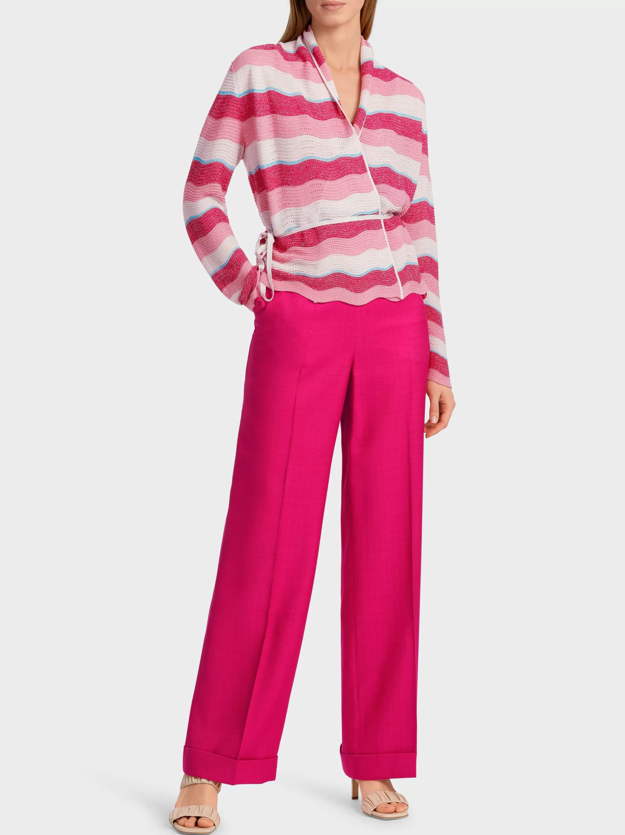 Online Marc Cain Gestreifter Cardigan im Wellenmuster deep fuchsia