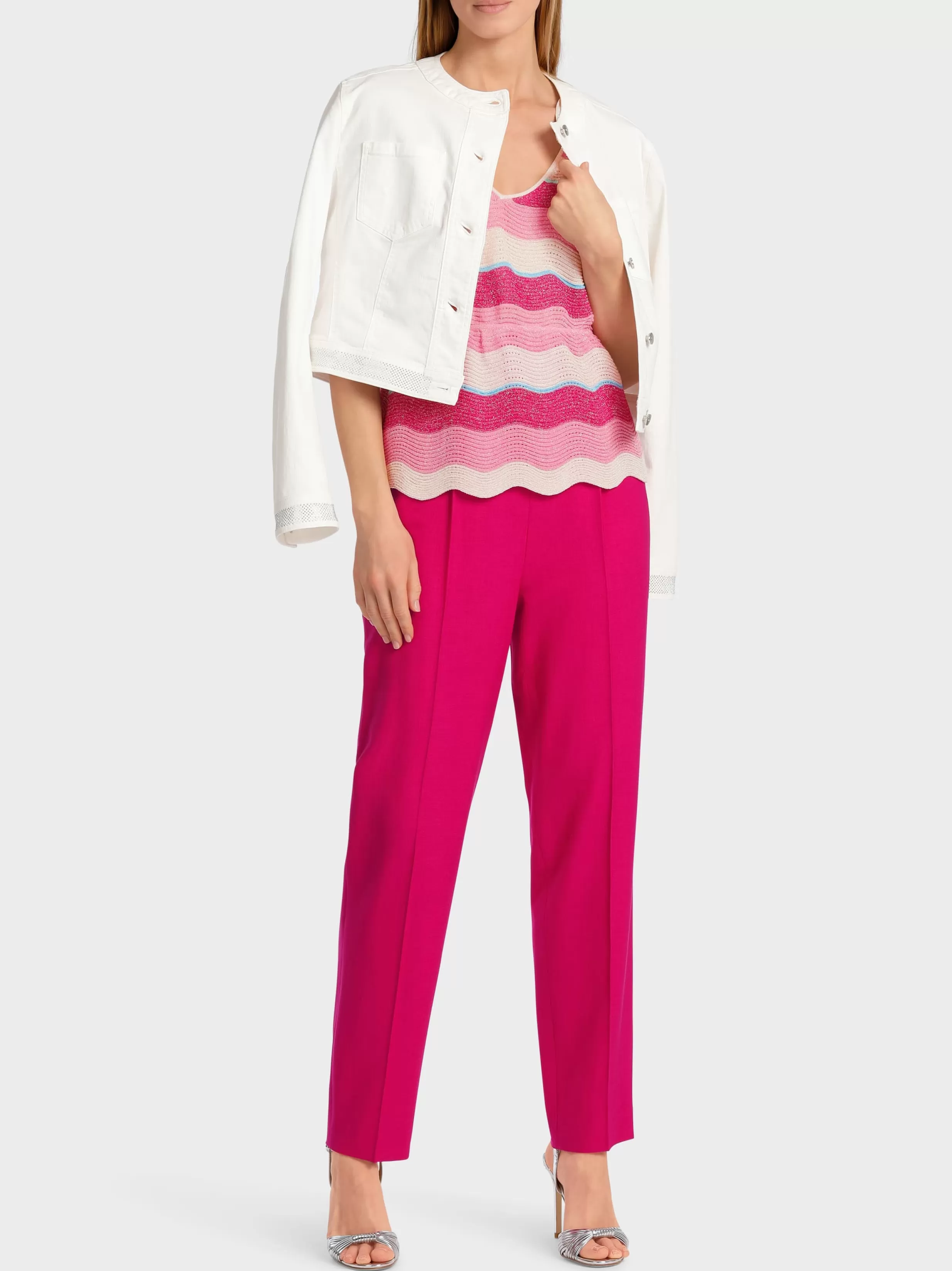 Best Marc Cain Gestreiftes Stricktop deep fuchsia