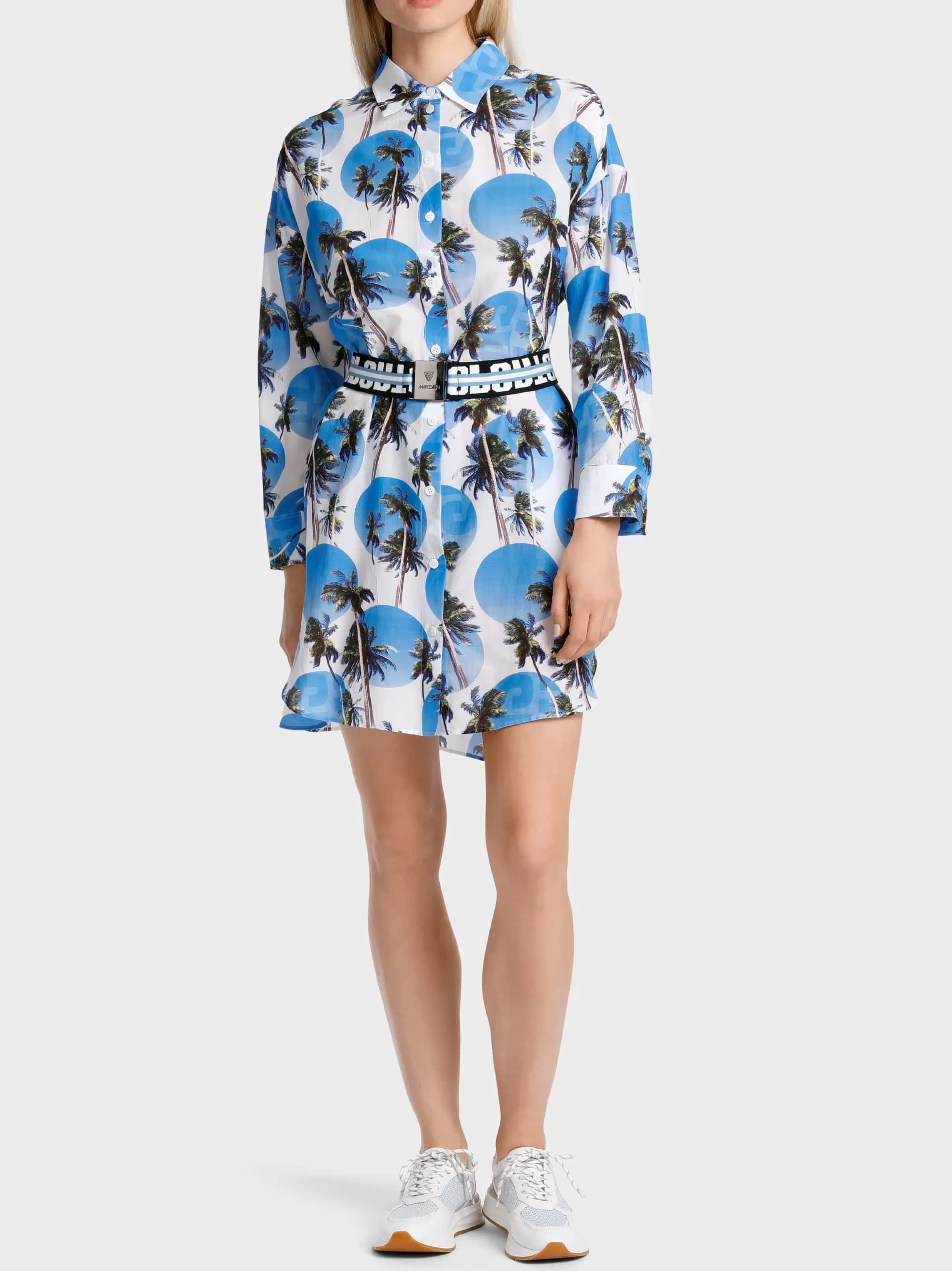 Store Marc Cain Hemdblusenkleid mit Palmenprint bright azure