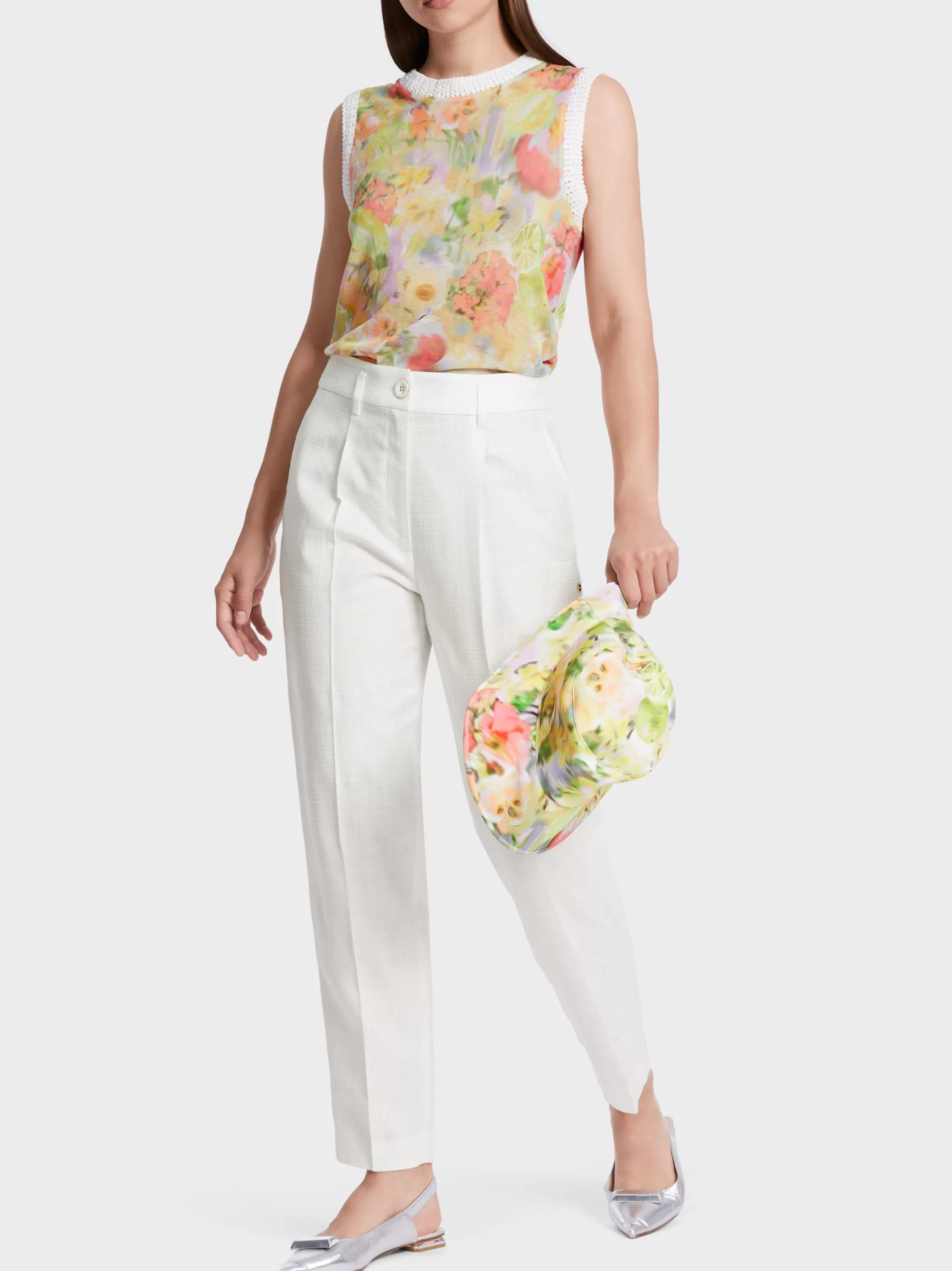 Shop Marc Cain Hose FAQUS in Leinen-Optik off-white