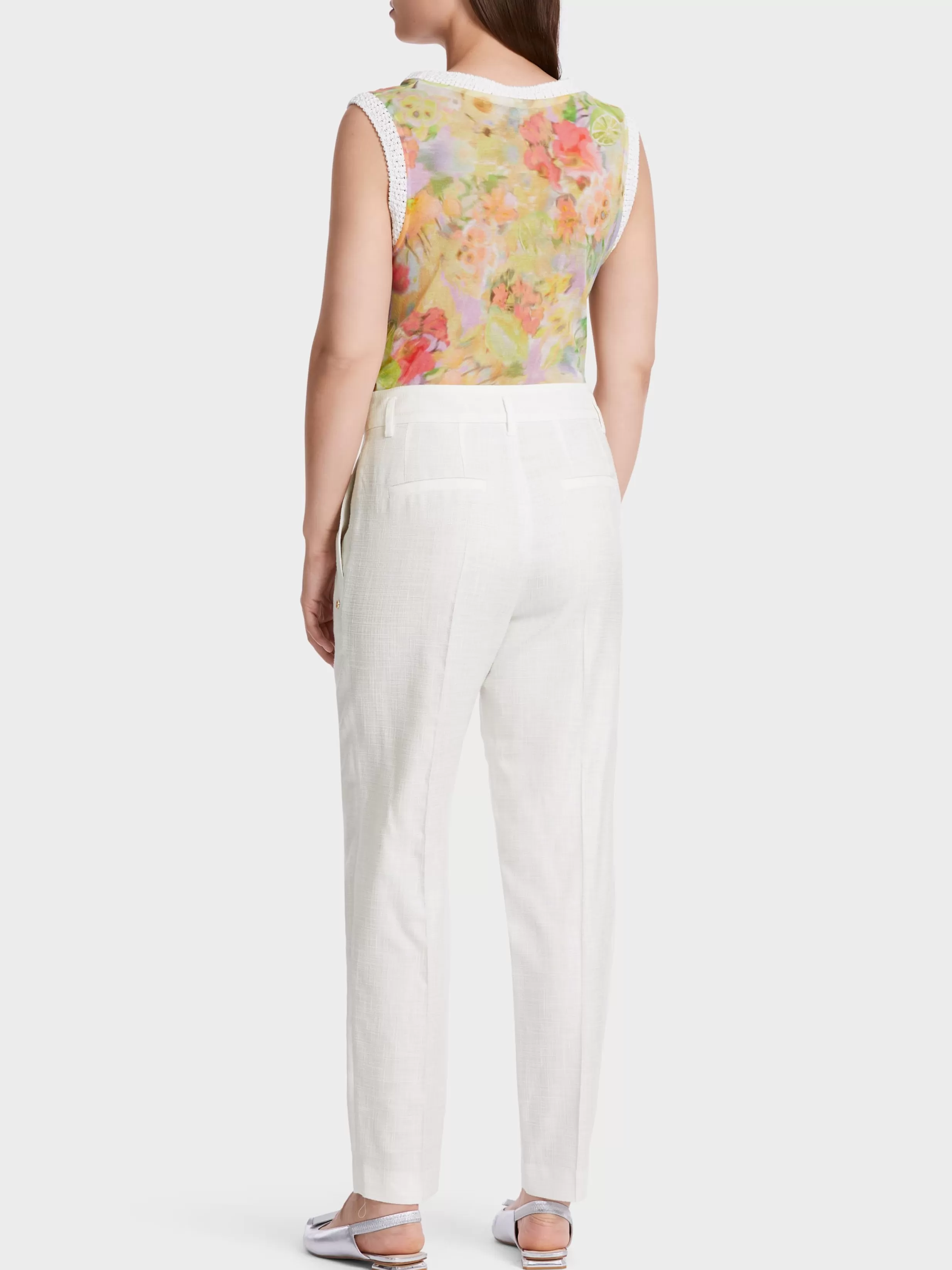 Shop Marc Cain Hose FAQUS in Leinen-Optik off-white