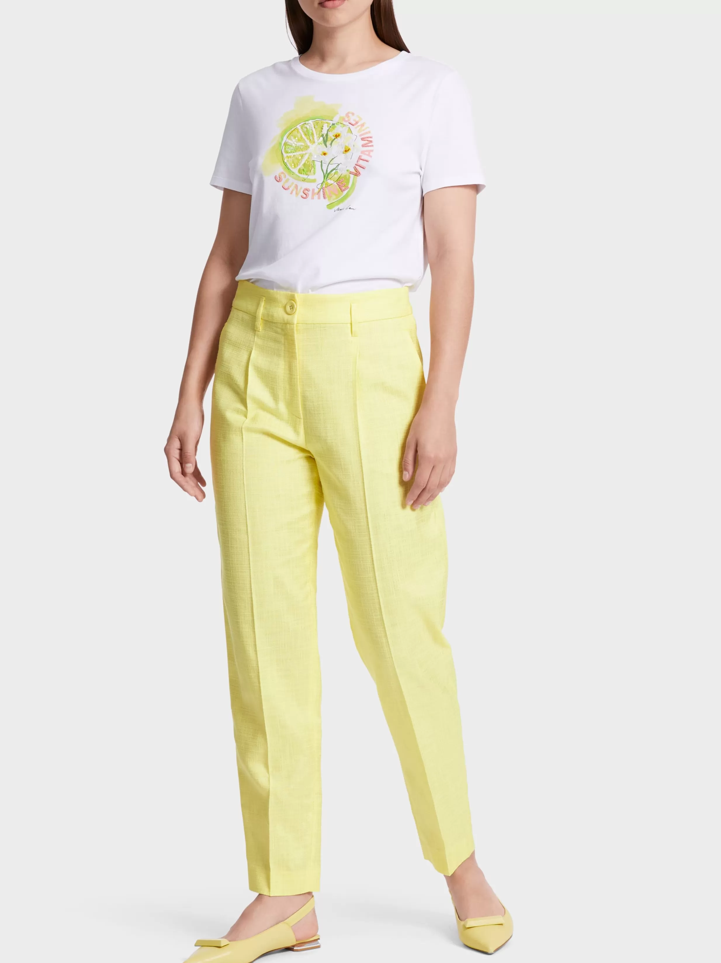 Cheap Marc Cain Hose FAQUS in Leinen-Optik pale lemon