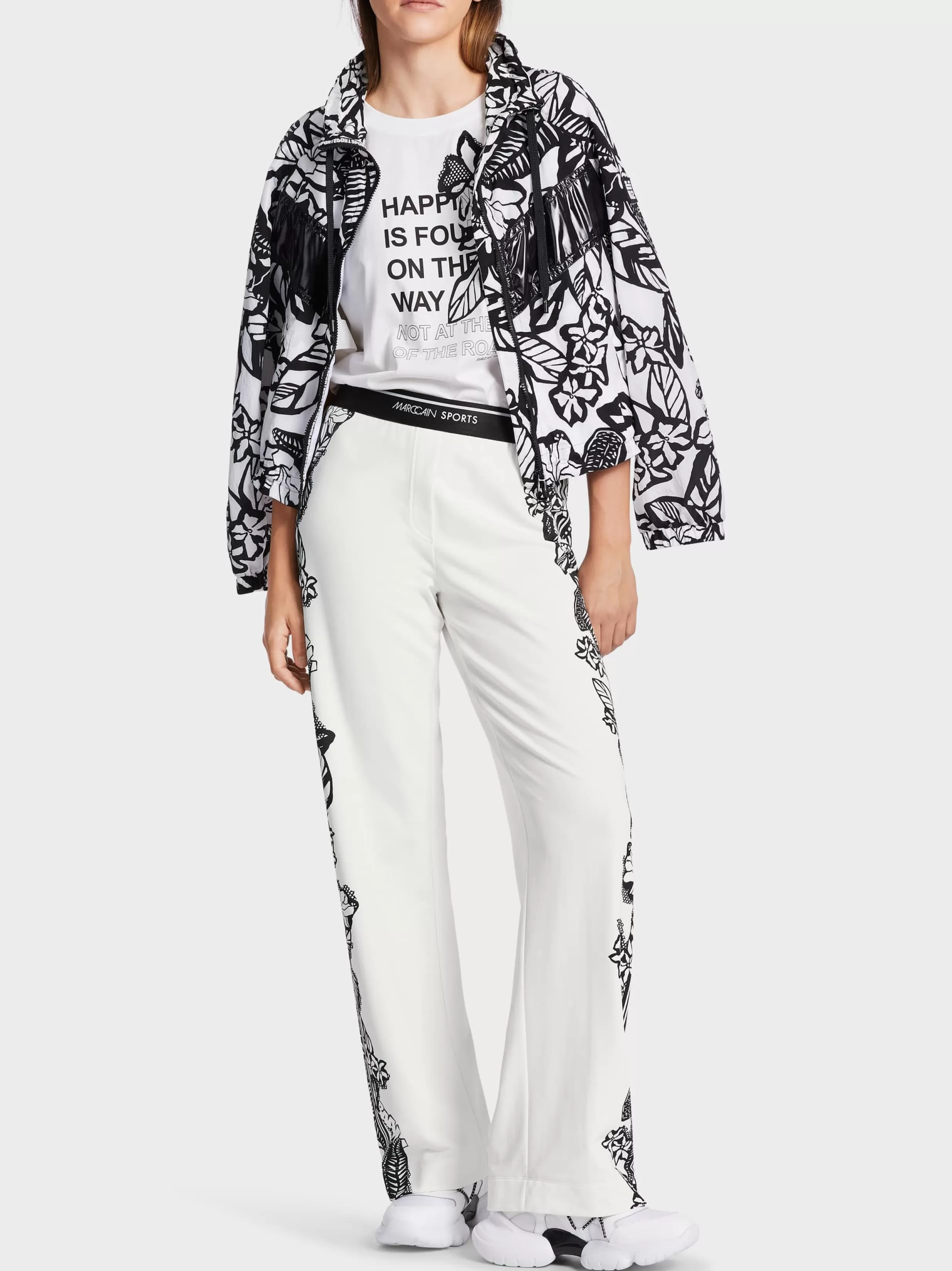 Online Marc Cain Hose WELBY mit floralem Print white and black