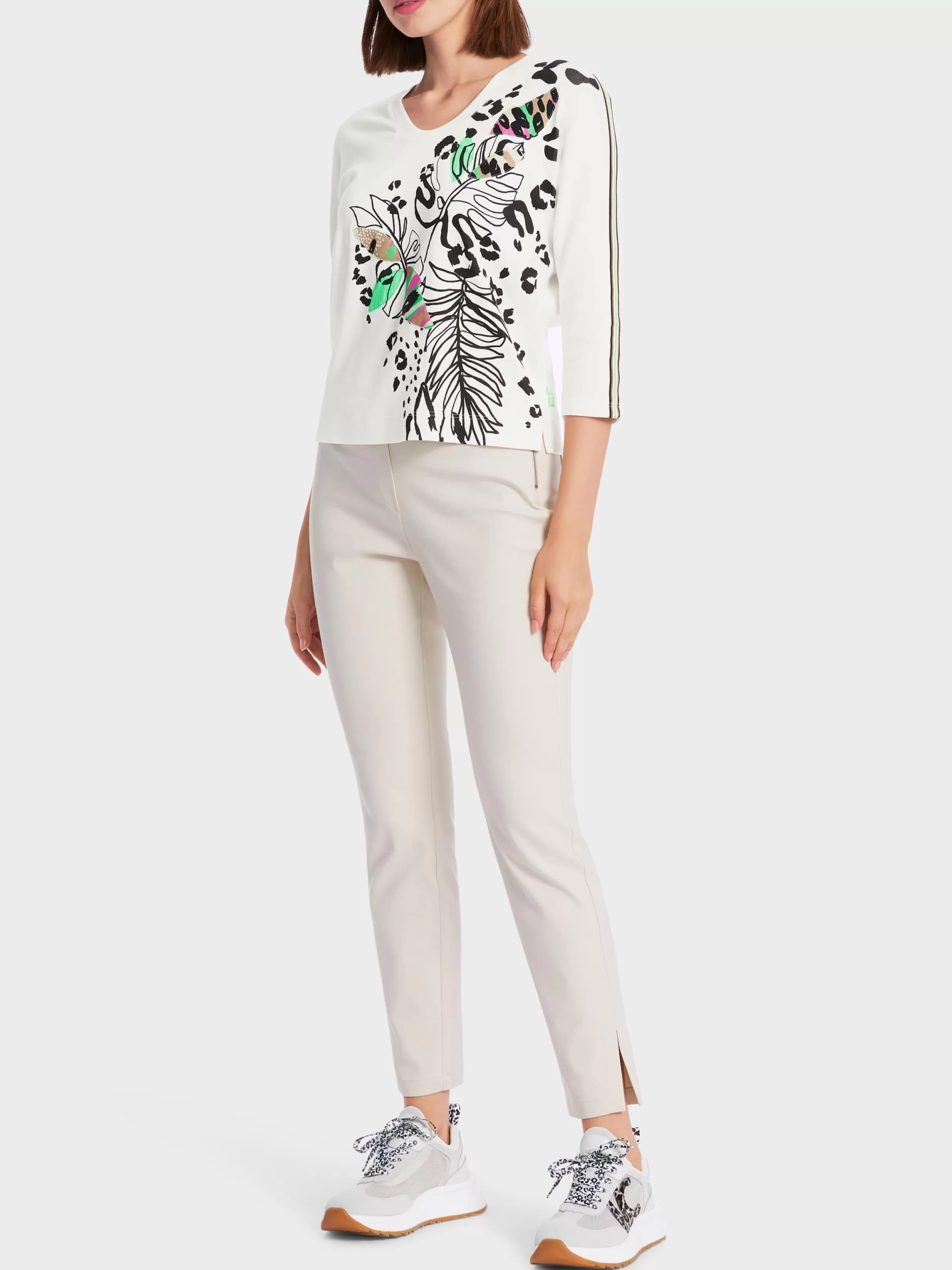 Sale Marc Cain Kimono-T-Shirt mit Motiv-Print off-white