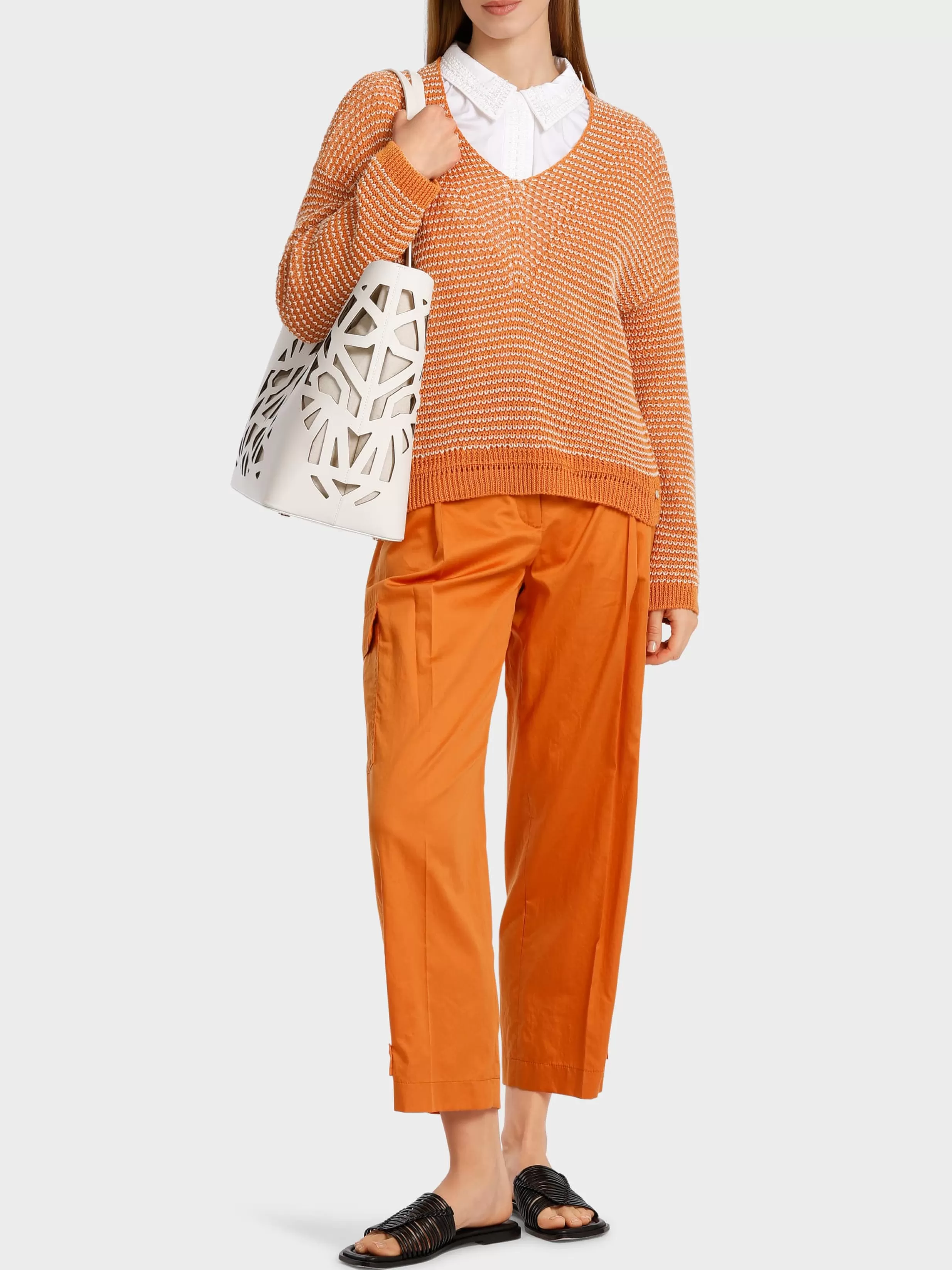 Fashion Marc Cain Oversized Sweater mit V-Ausschnitt bright ochre