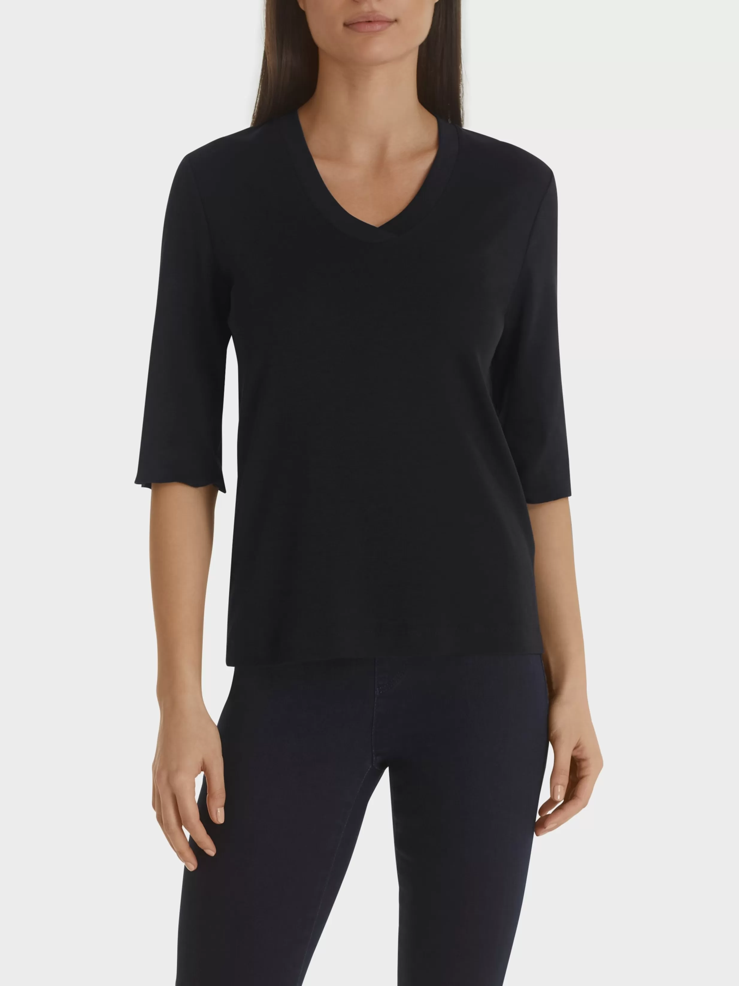 Fashion Marc Cain Shirt aus Baumwoll-Ripp-Jersey midnight blue