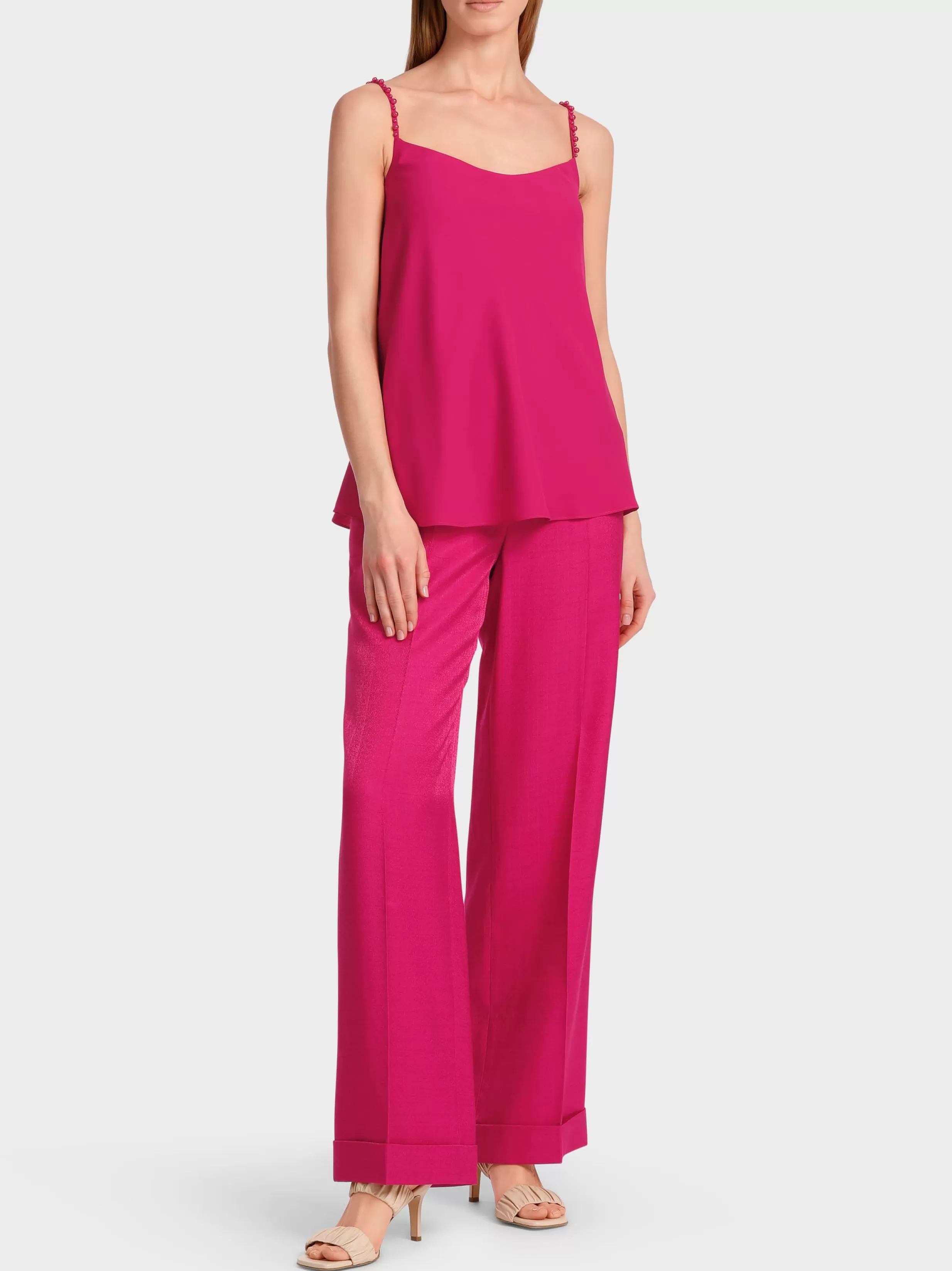 Fashion Marc Cain Top mit perlenbesetzten Trägern deep fuchsia