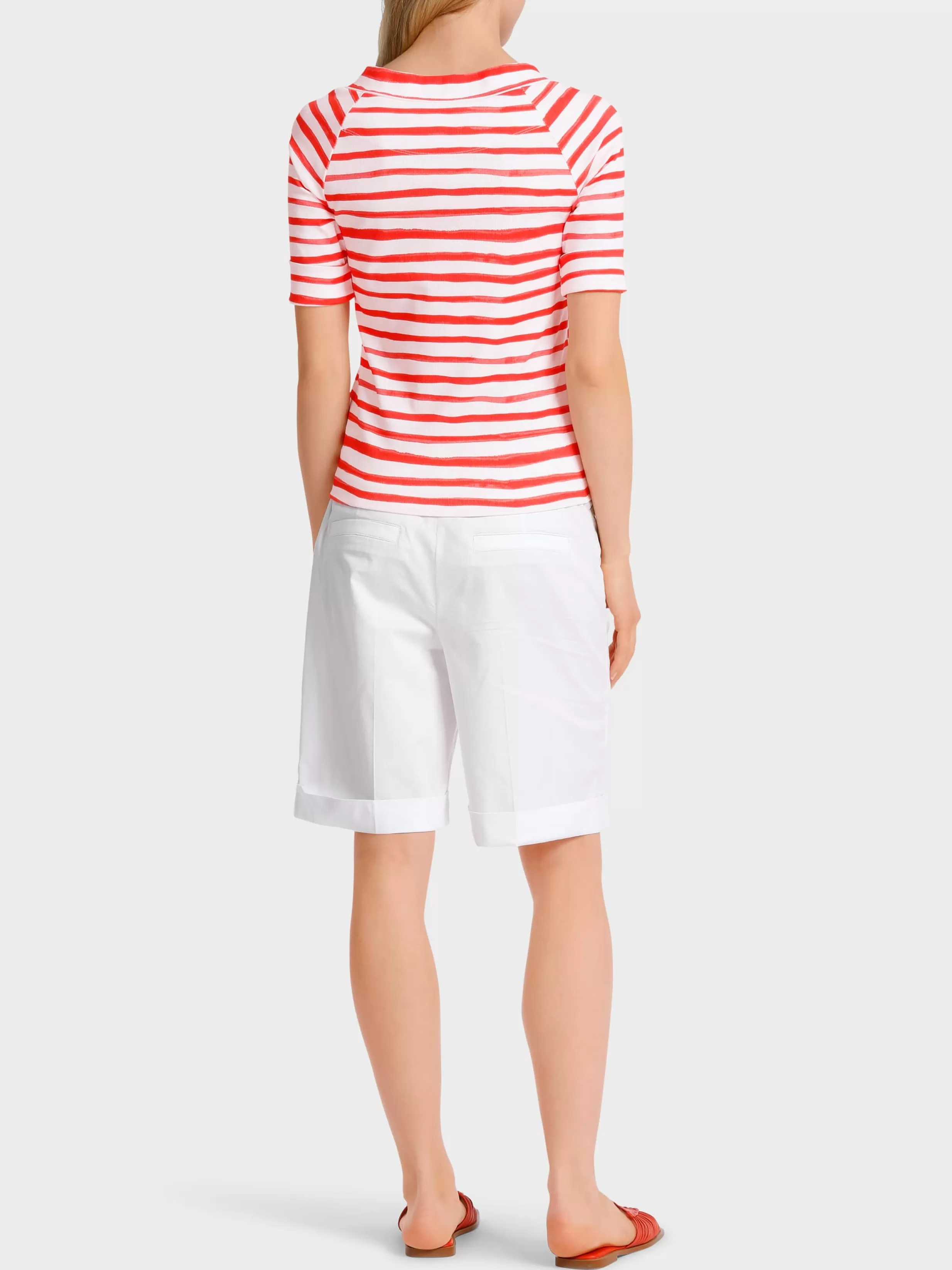 Online Marc Cain T-Shirt mit Streifen “Rethink Together” bright tomato