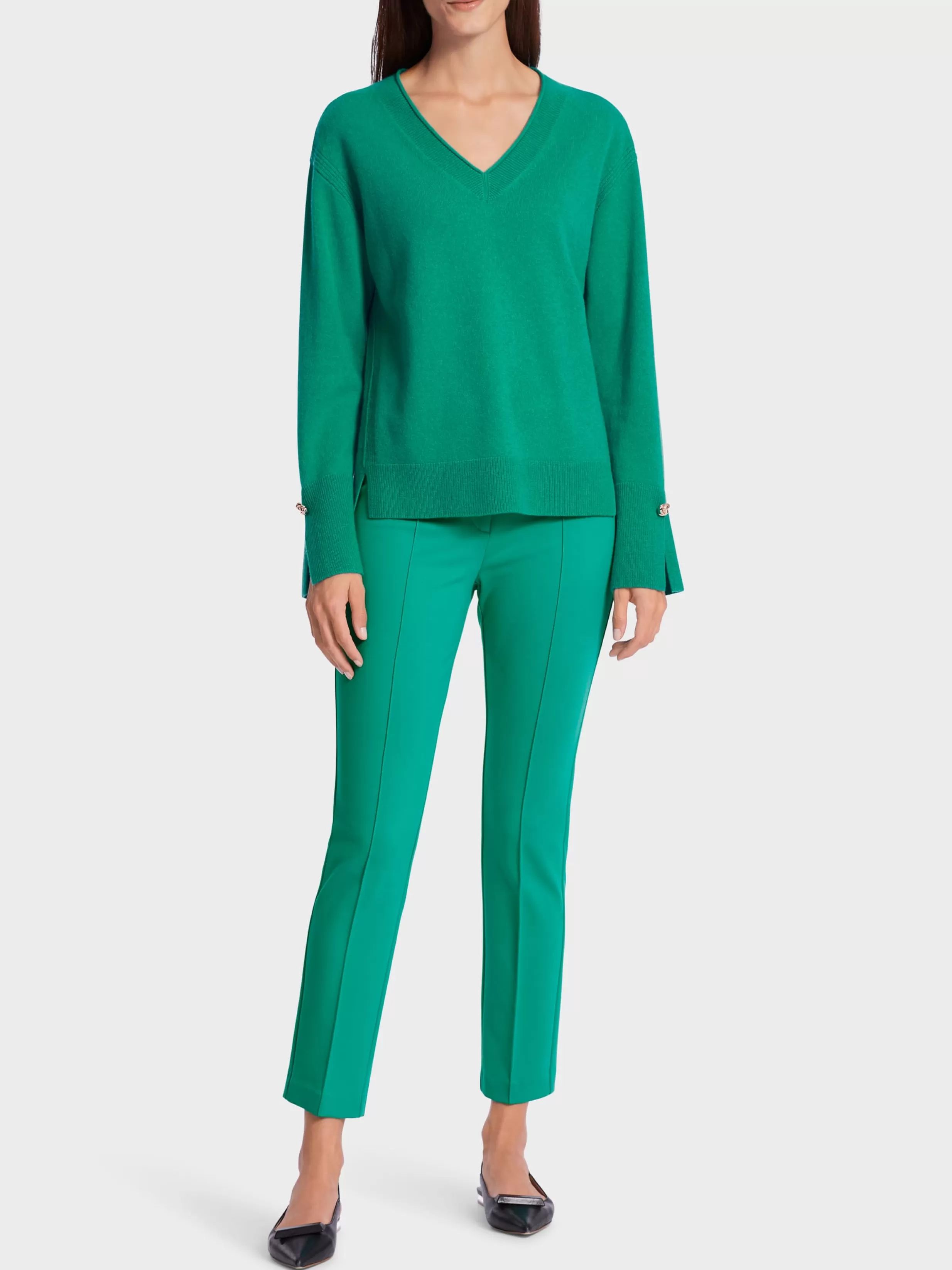 Fashion Marc Cain V-Neck-Pulli "Rethink Together" bright malachite