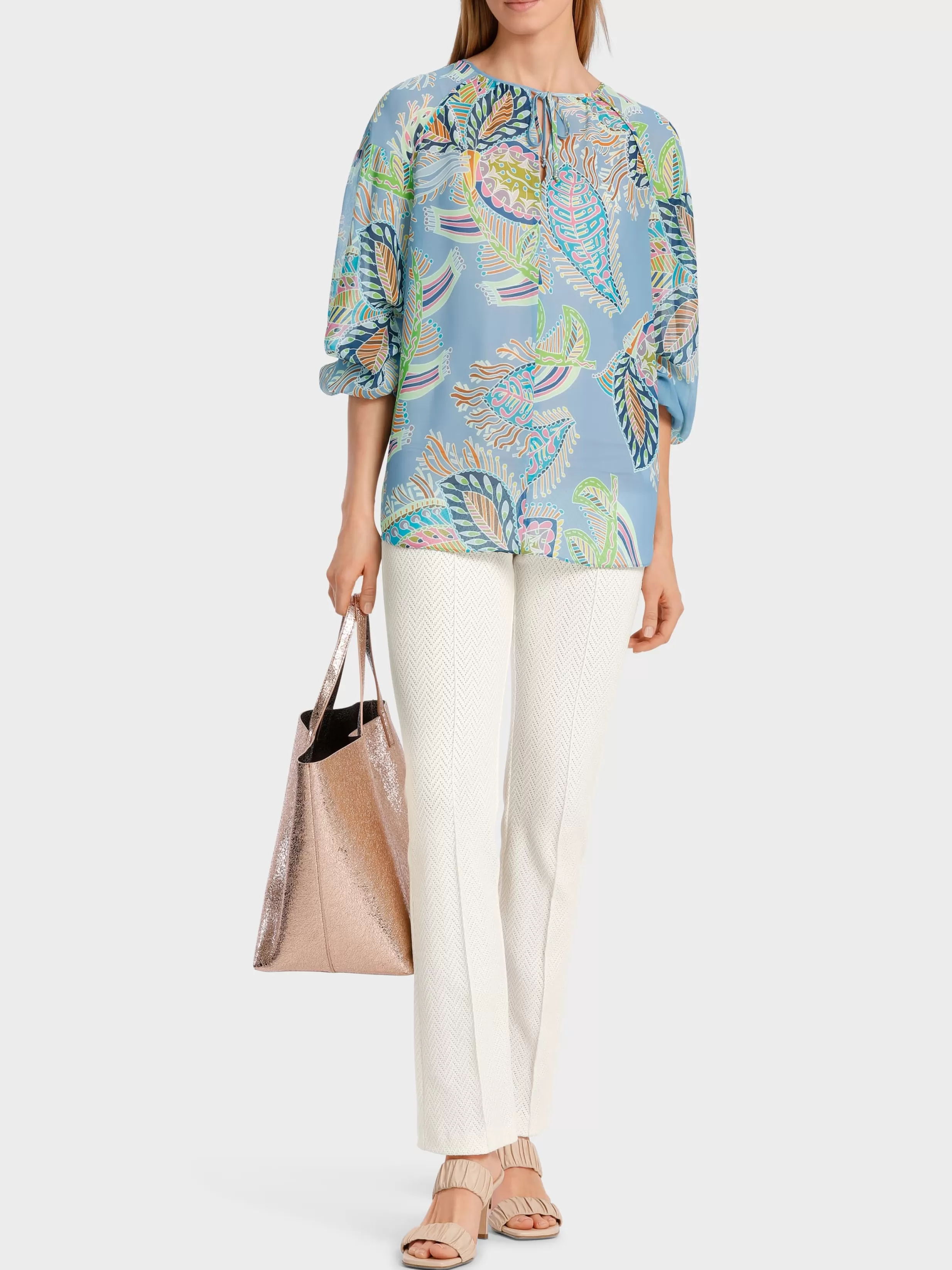 Sale Marc Cain Weite Bluse mit Blattmotiv deep summer sky