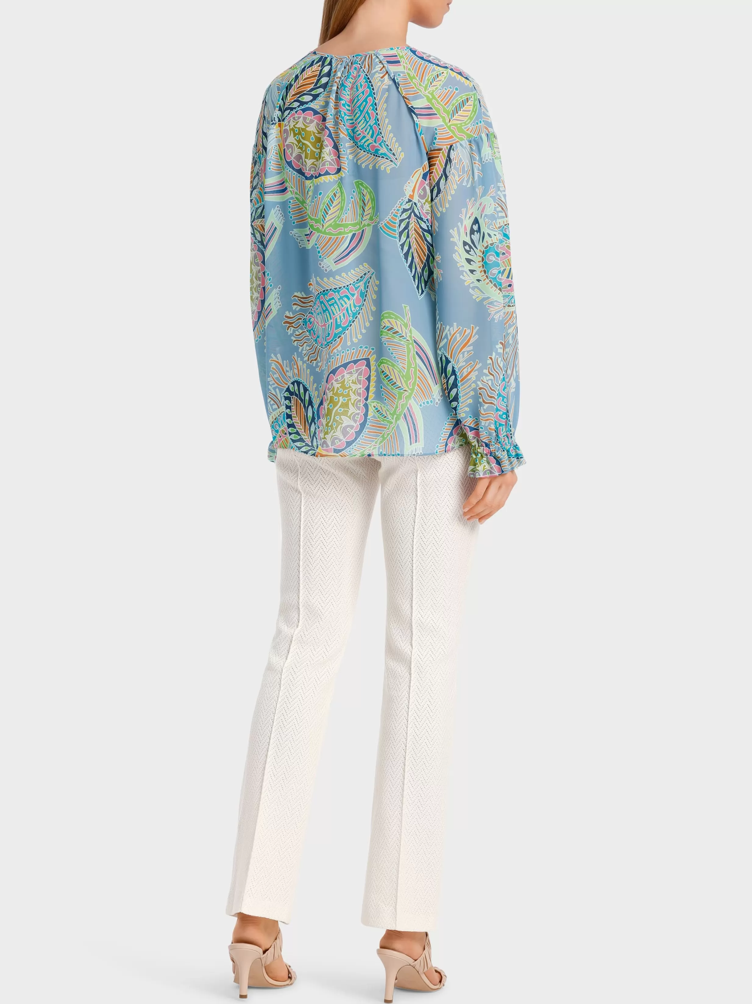 Sale Marc Cain Weite Bluse mit Blattmotiv deep summer sky