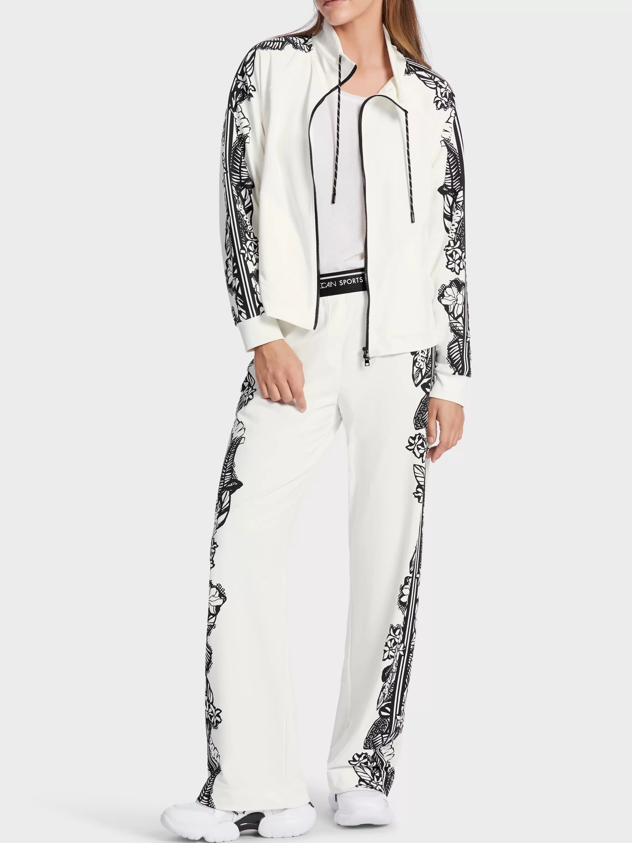 Fashion Marc Cain Zippjacke mit floralem Print white and black